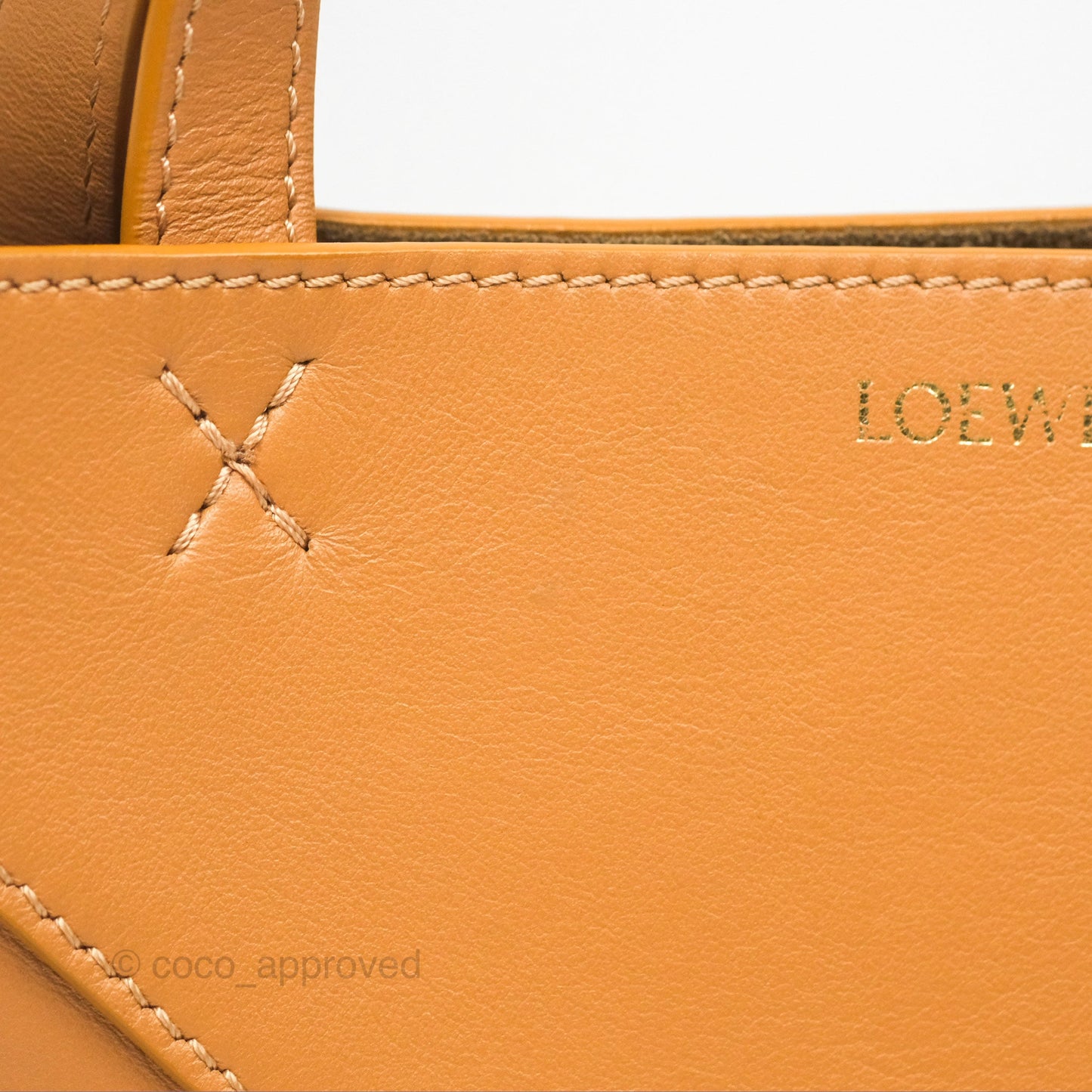 Loewe Mini Puzzle Fold Tote In Shiny Calfskin Warm Desert