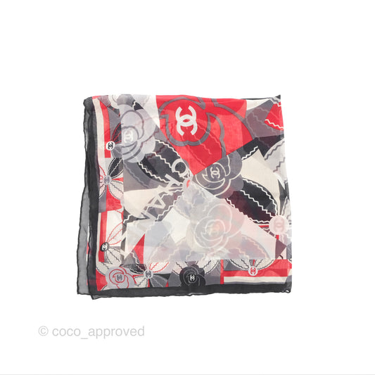 Chanel CC Silk Square Scarf 90 Grey/Red/White