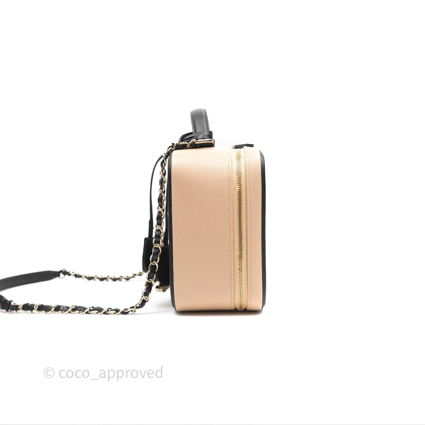 Chanel Quilted Large CC Filigree Vanity Case Beige Black Caviar