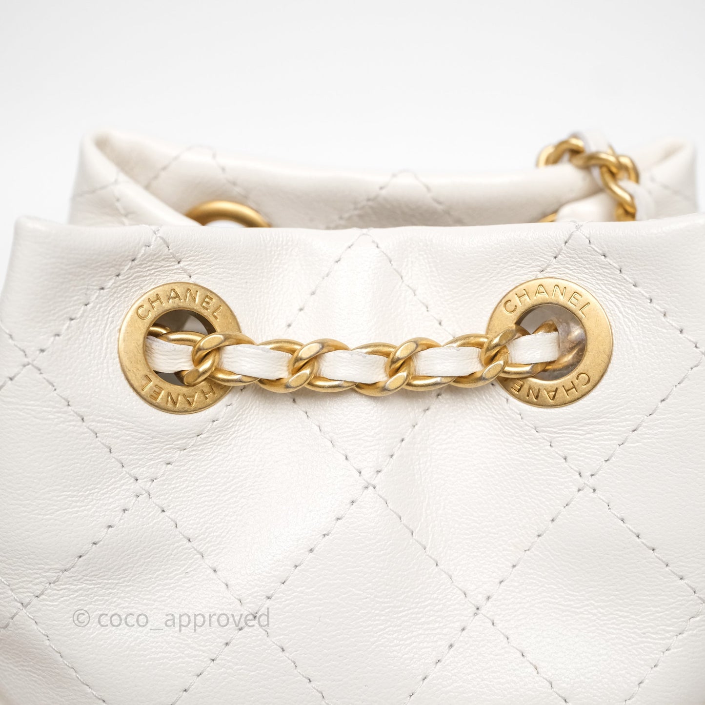 Chanel Mini Bucket Bag White Shiny Lambskin Aged Gold Hardware 25C