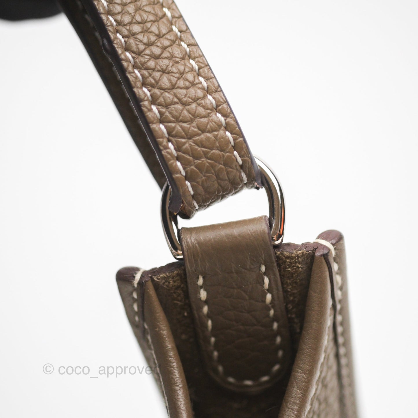 Hermès Mini Evelyne 16 Etoupe 18 Clemence Palladium Hardware with Bleu Indigo Strap