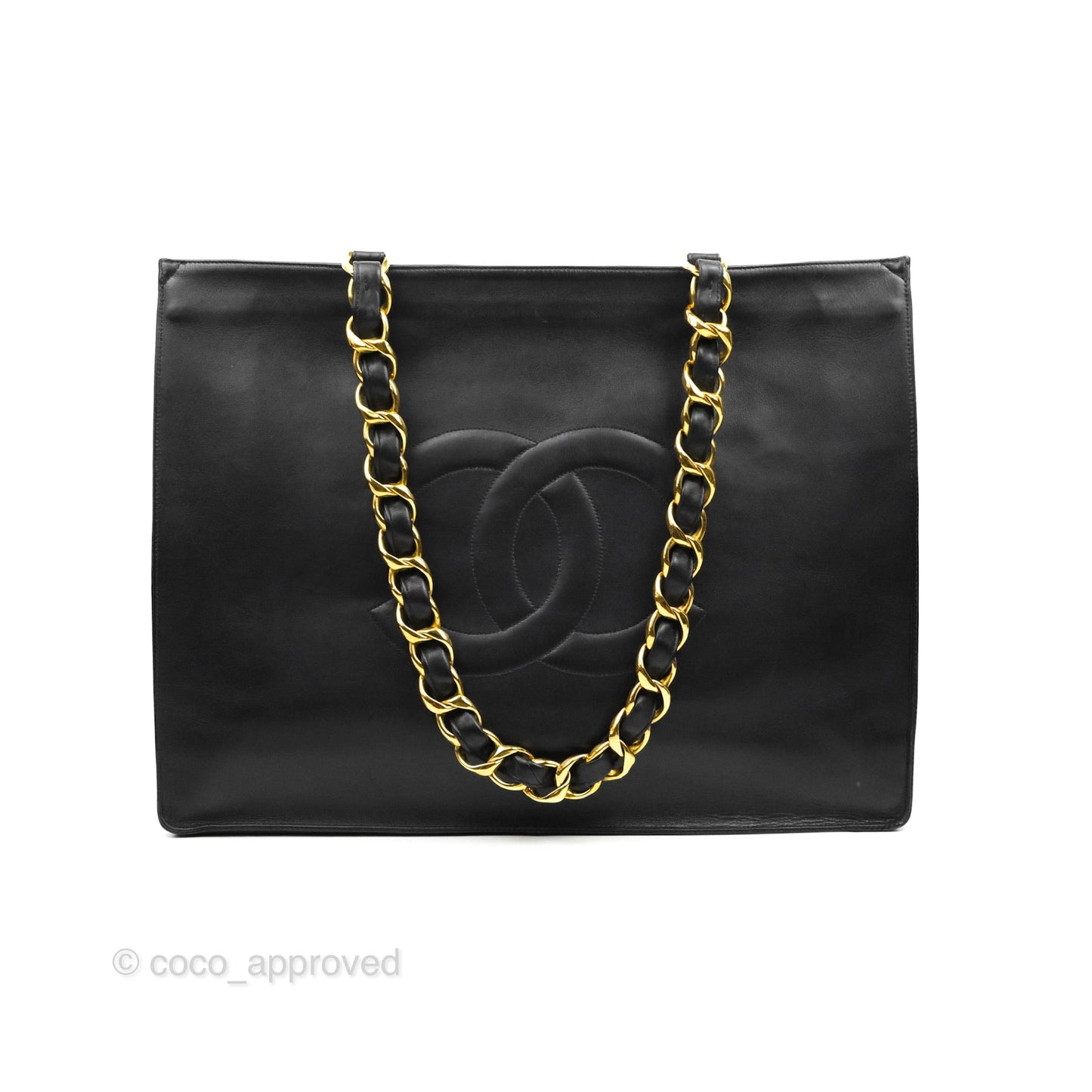 Chanel Vintage CC Chunky Chain Black Calfskin XL Tote 24K Gold Hardware