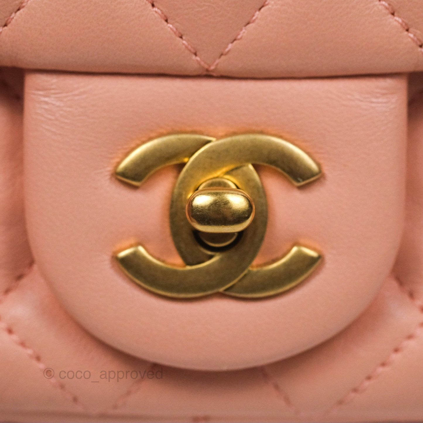 Chanel Pearl Crush Mini Square Quilted Peach Beige Lambskin Aged Gold Hardware