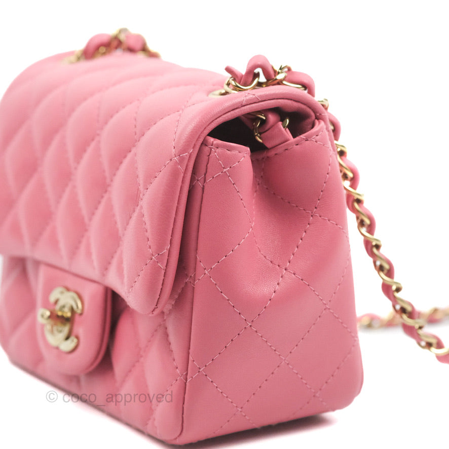 Chanel Mini Square Flap Pink Lambskin Gold Hardware