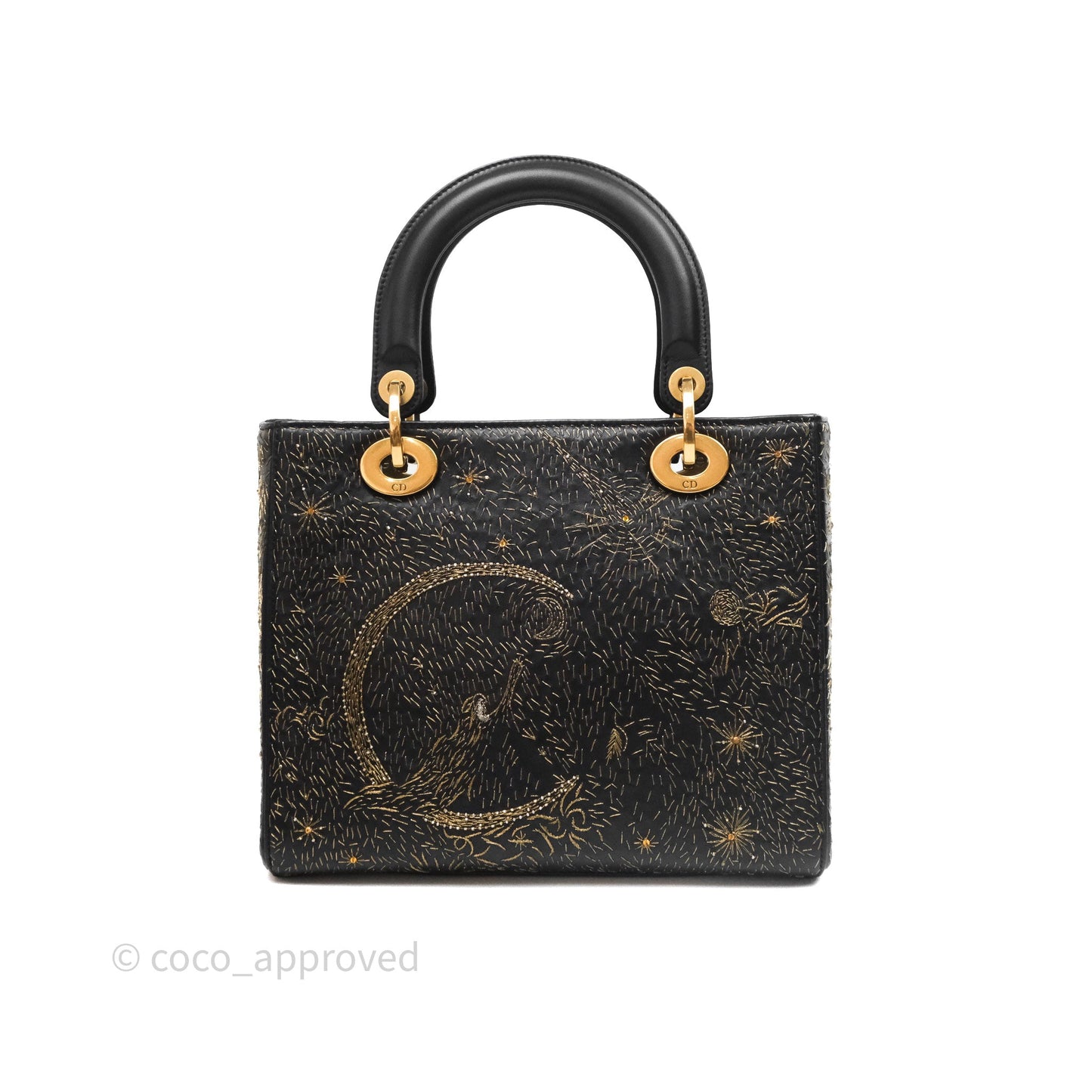 Christian Dior Medium Lady Dior Limited Edition The Moon In My EyesBag Black Calfskin Gold Hardware