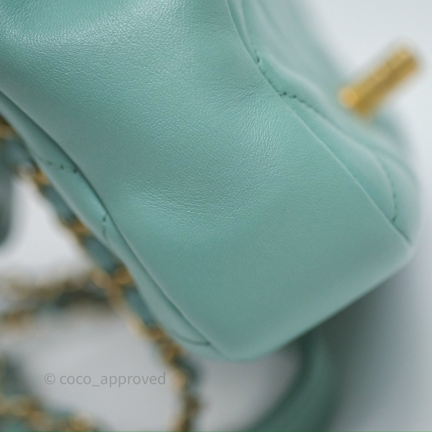 Chanel Quilted Small Circular Handle Bag Mint Green Aged Gold Hardware