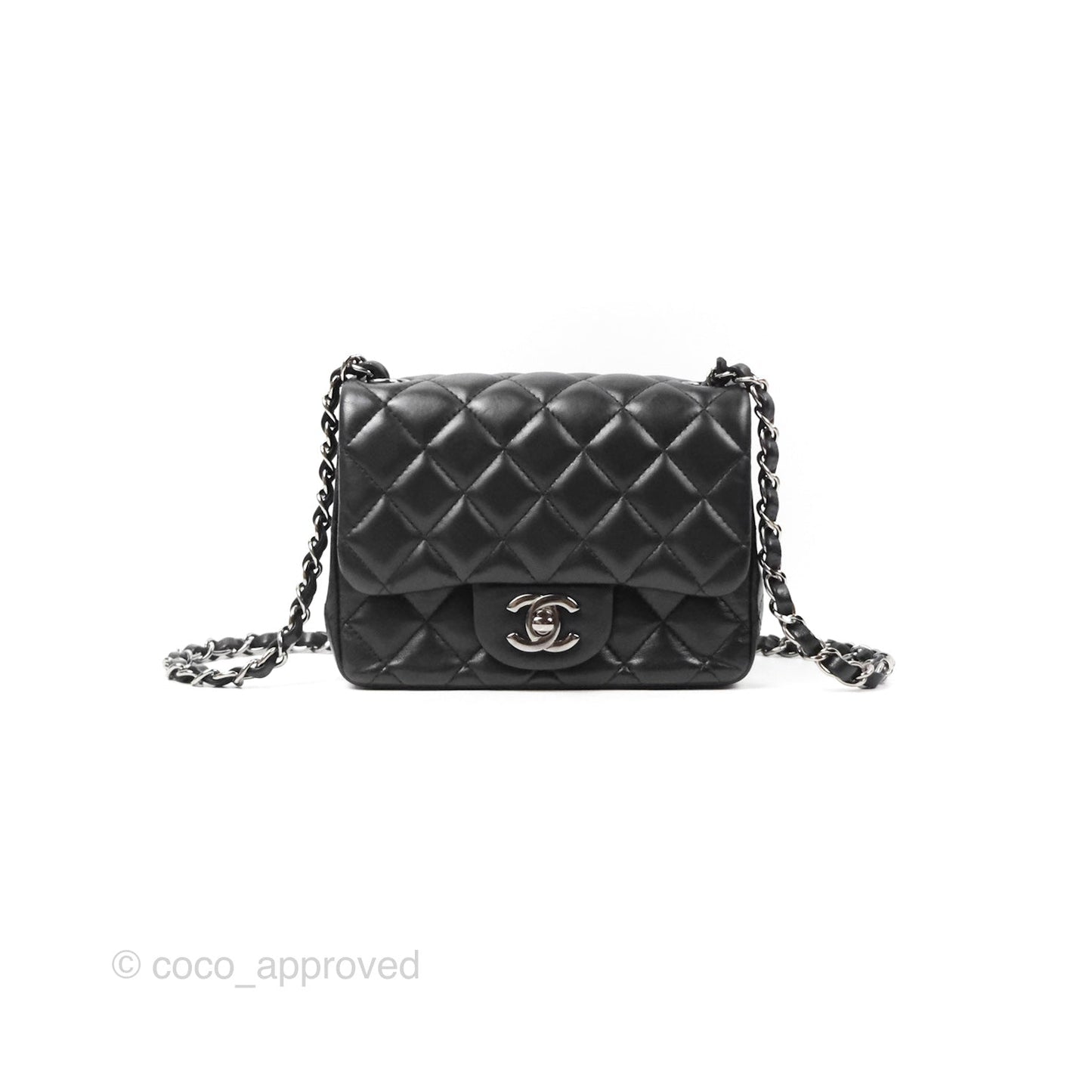 Chanel Mini Square Black Lambskin Dark Silver Hardware