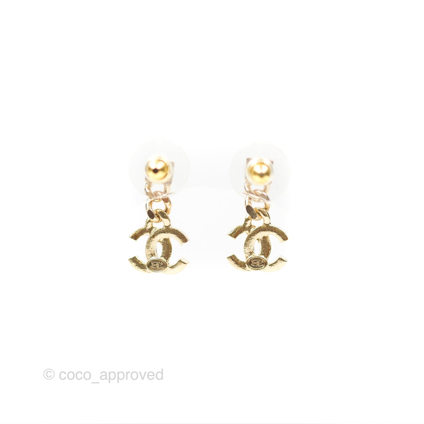 Chanel Chain CC Crystal Drop Earrings Gold Tone 23V