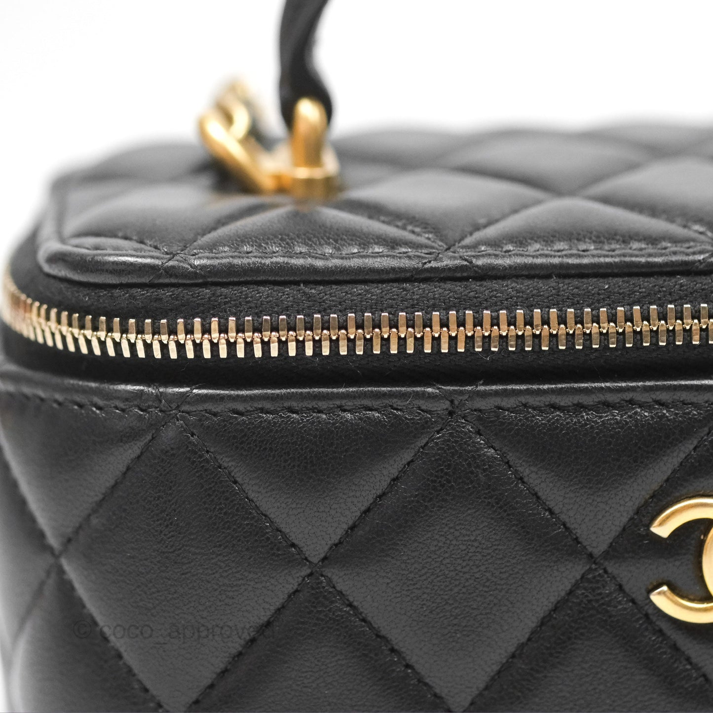 Chanel Vanity Rectangular Top Handle Black Lambskin Aged Gold Hardware