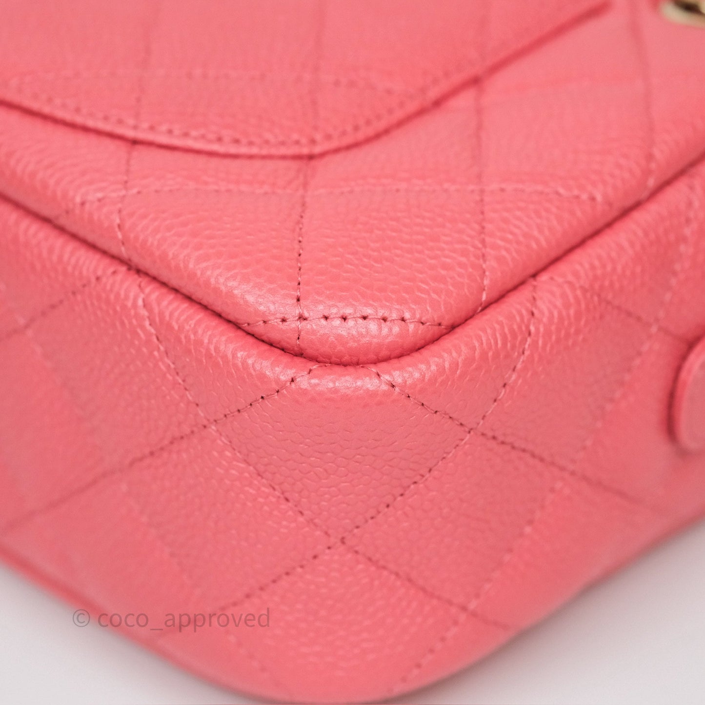 Chanel Camera Case Quilted Pink Shiny Caviar Gold Hardware