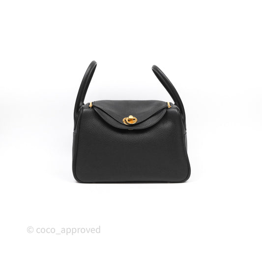 Hermes Lindy 26 Black Noir 89 Clemence Gold Hardware