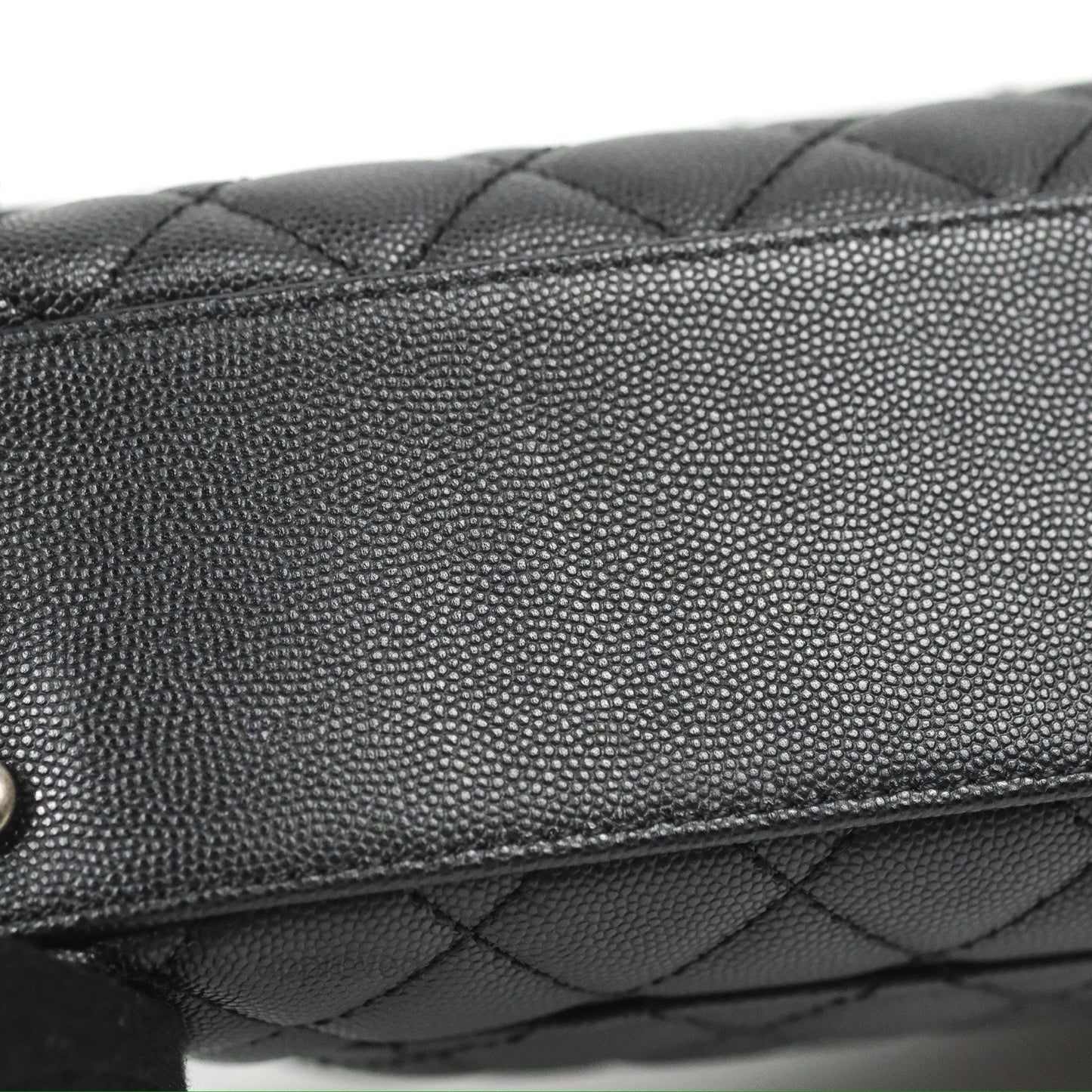 Chanel Small Coco Handle Quilted Black Caviar Ruthenium Hardware Olive Lizard Handle