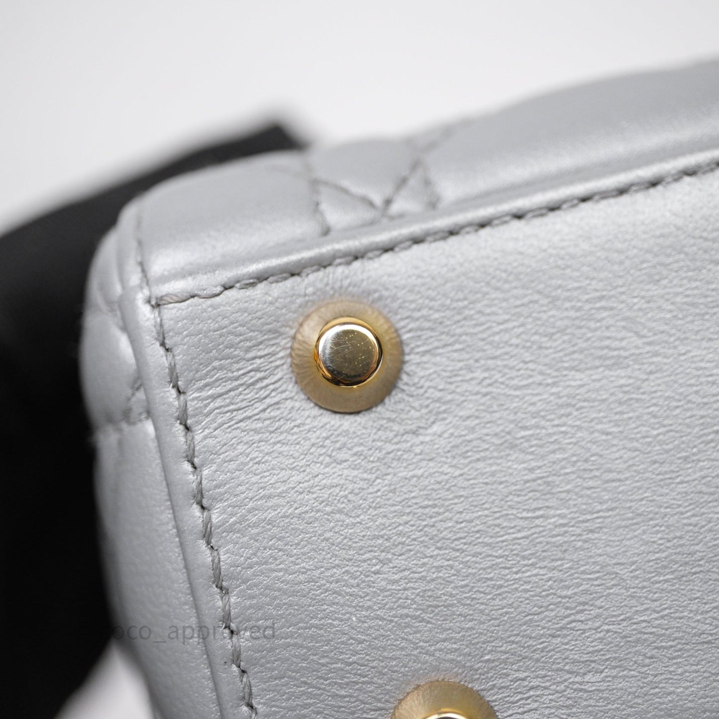 Christian Dior Mini Lady Dior Iridescent Grey Lambskin Cannage Gold Hardware