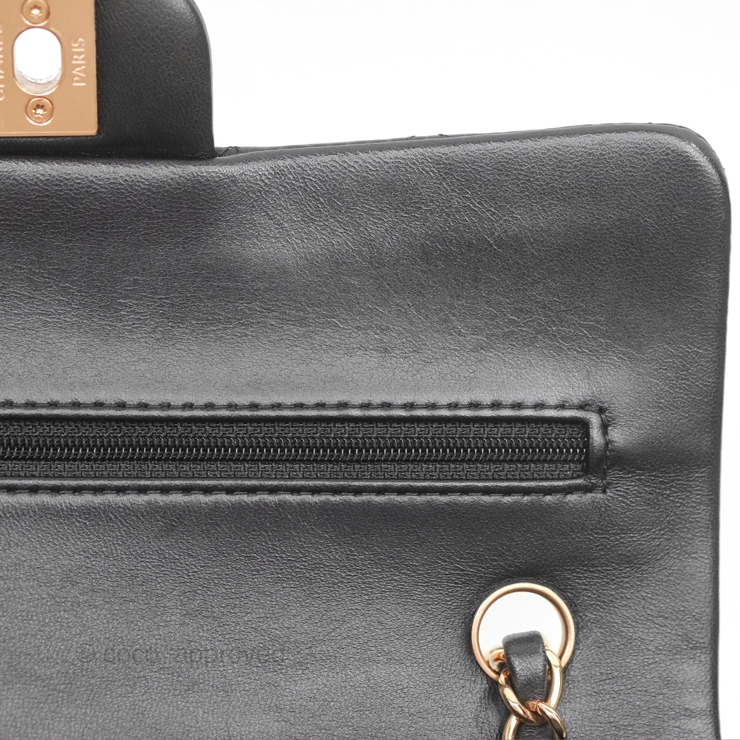 Chanel Small Classic Quilted Flap Black Lambskin Rose Gold Hardware