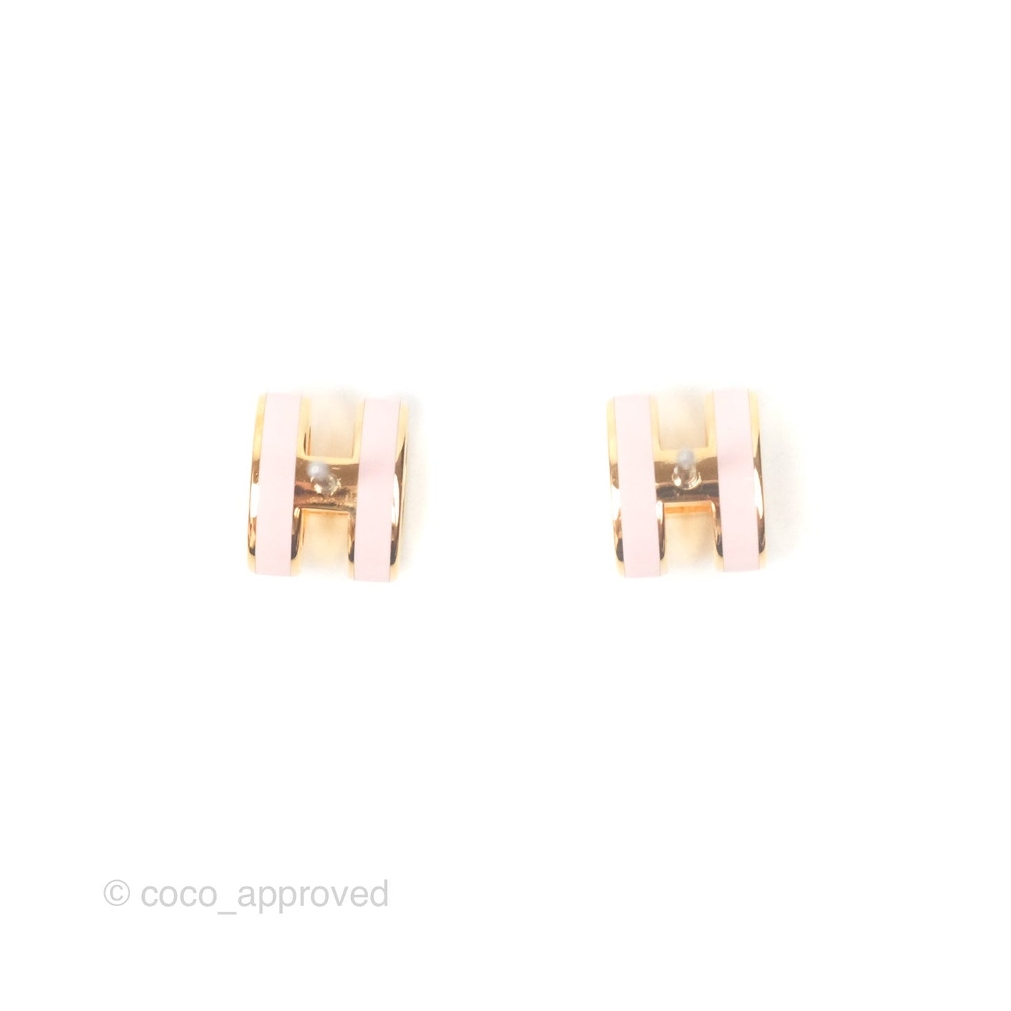 Hermès Mini Pop H Earrings Rose Dragee Gold Tone