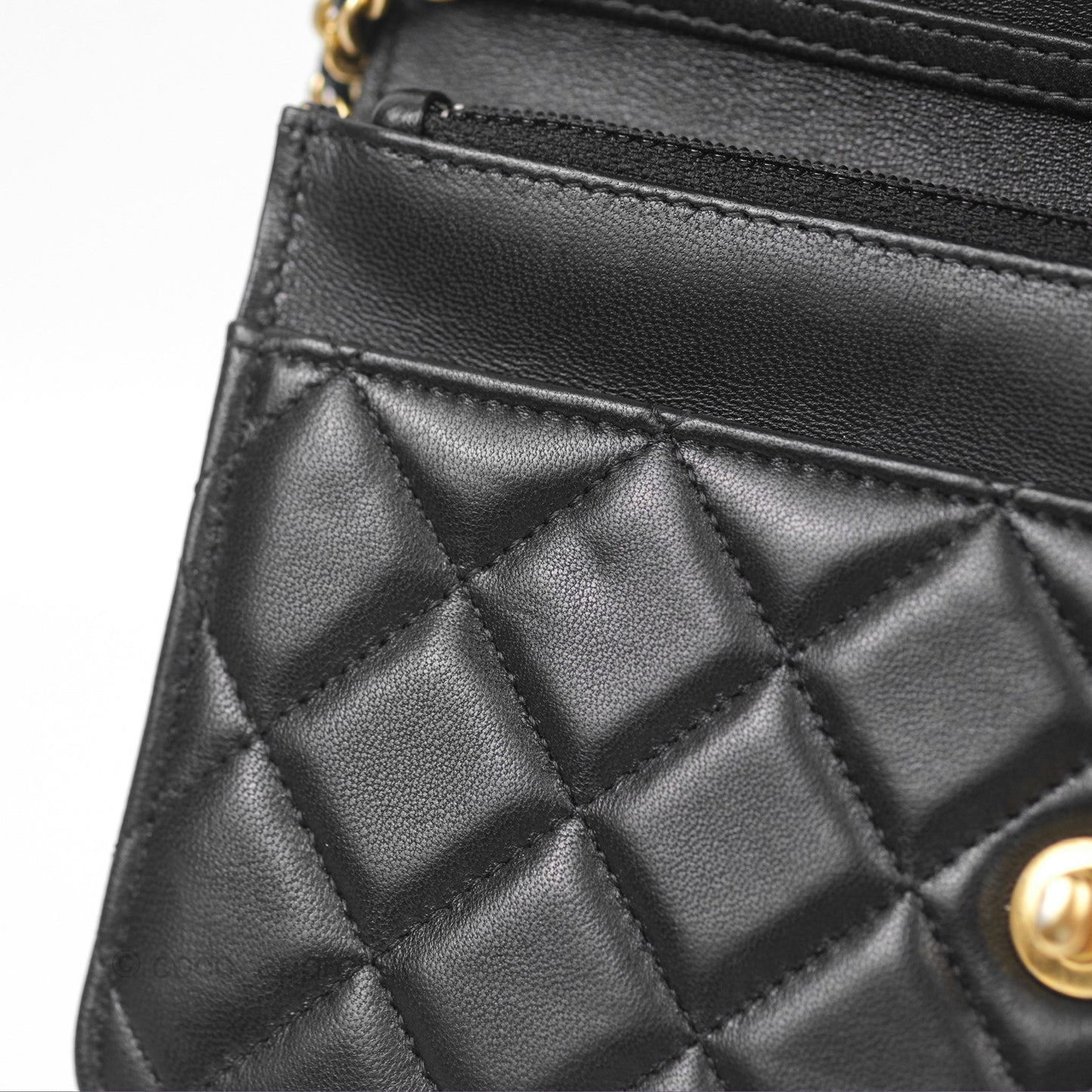 Chanel Quilted Pearl Crush Wallet on Chain WOC Black Lambskin Aged Gold Hardware