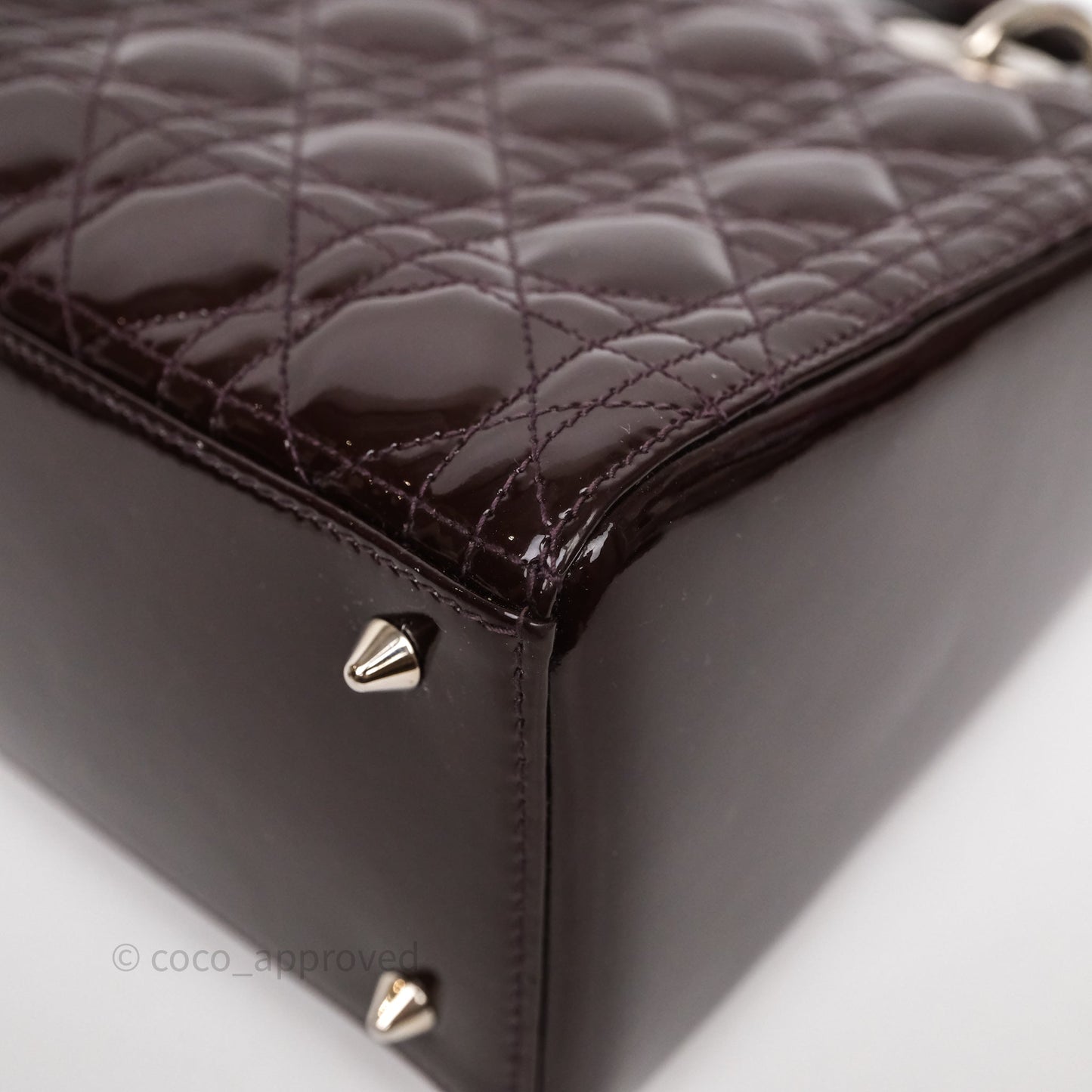 Christian Dior Medium Lady Dior Burgundy Patent Silver Hardware
