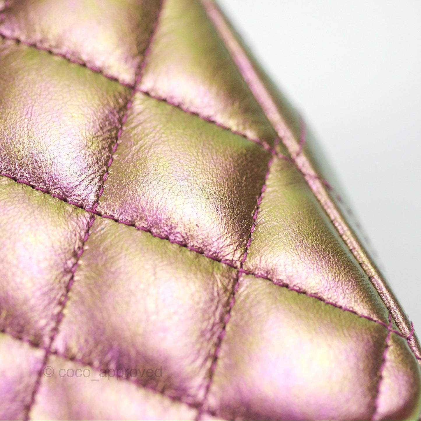 Chanel Classic Quilted Mini Rectangular Flap Metallic Purple Calfskin Gold Hardware