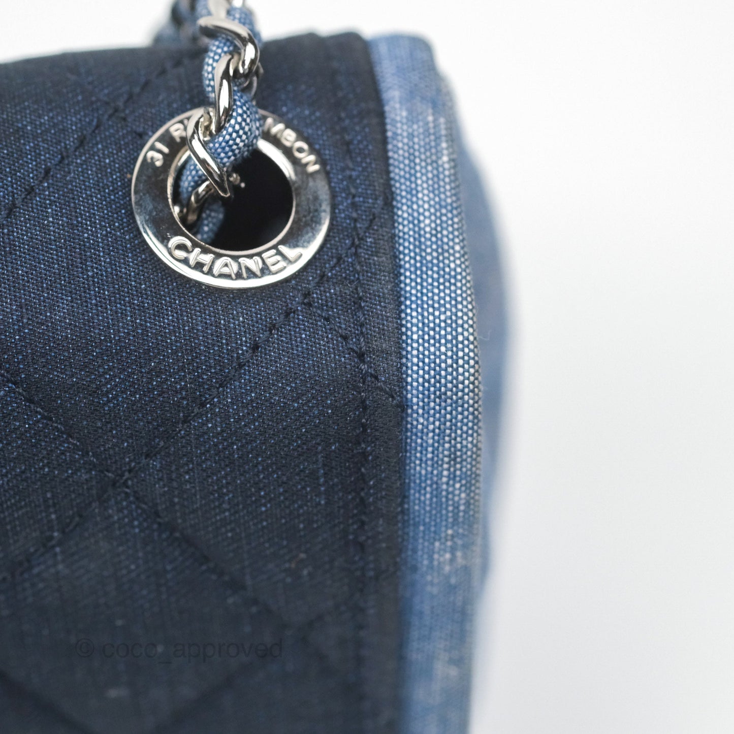 Chanel Quilted Mini Medallion Graphic Denim Blue Silver Hardware