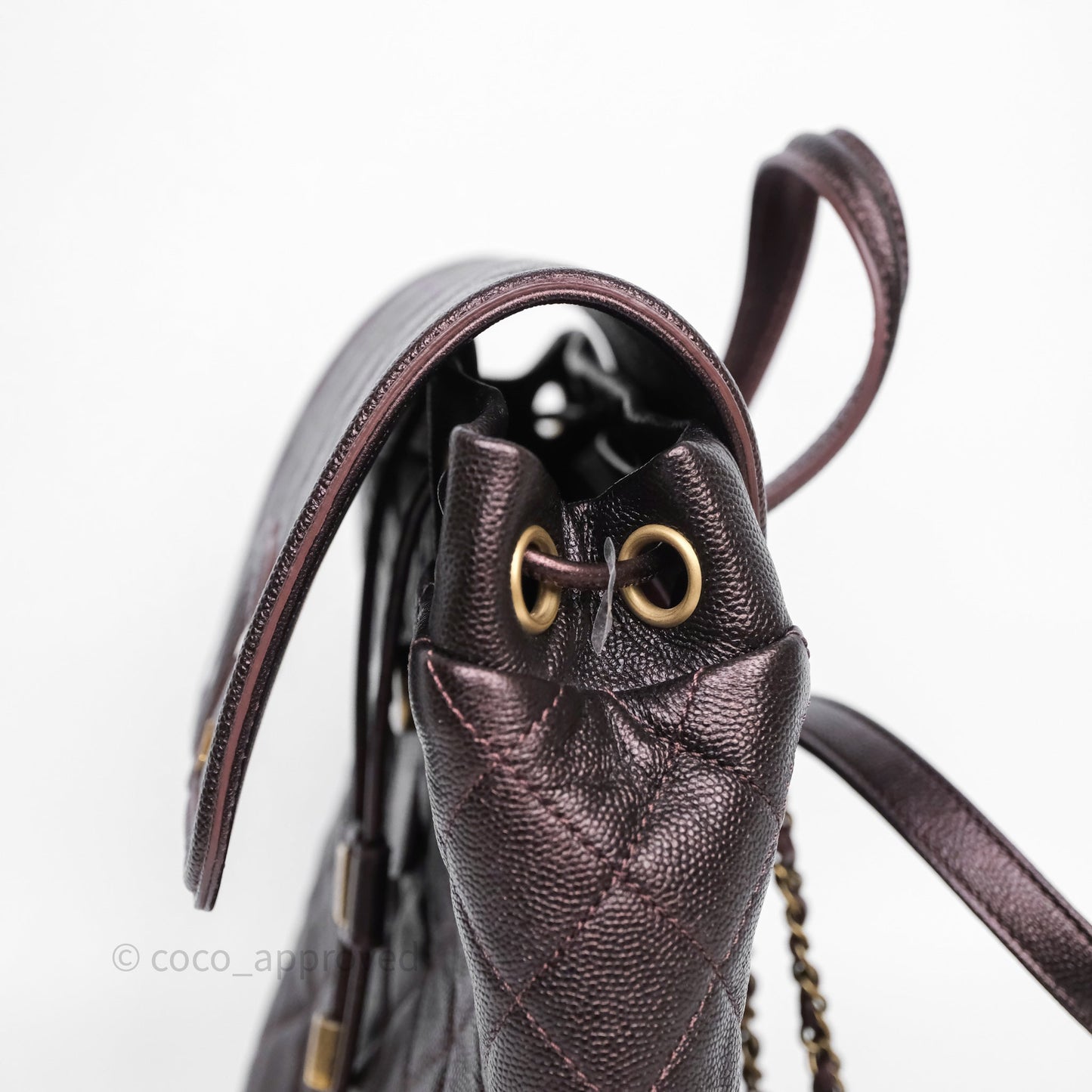 Chanel Quilted Filigree Backpack Iridescent Burgundy Caviar Aged Gold Hardware