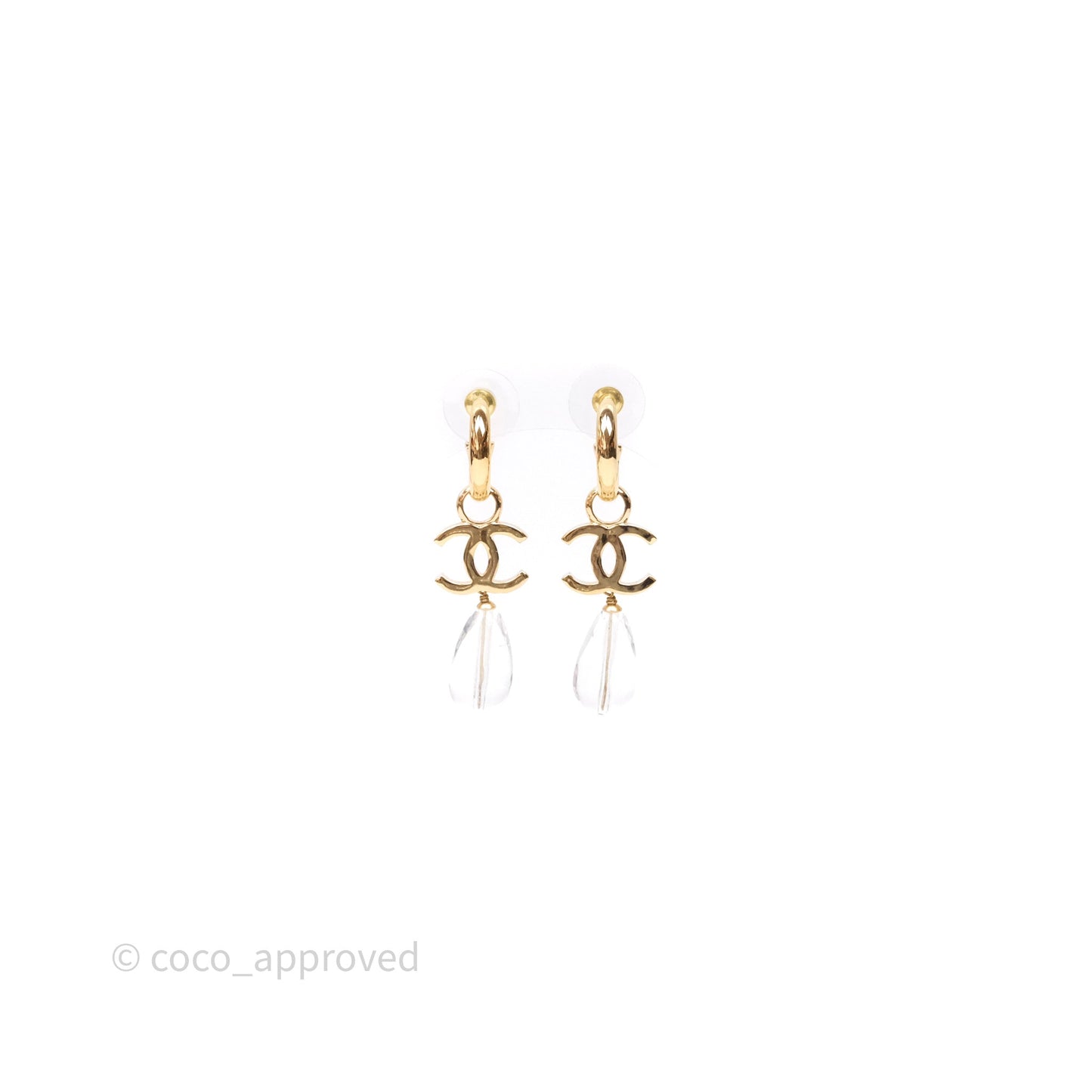 Chanel CC Drop Tear Resin Earrings Gold Tone 24S