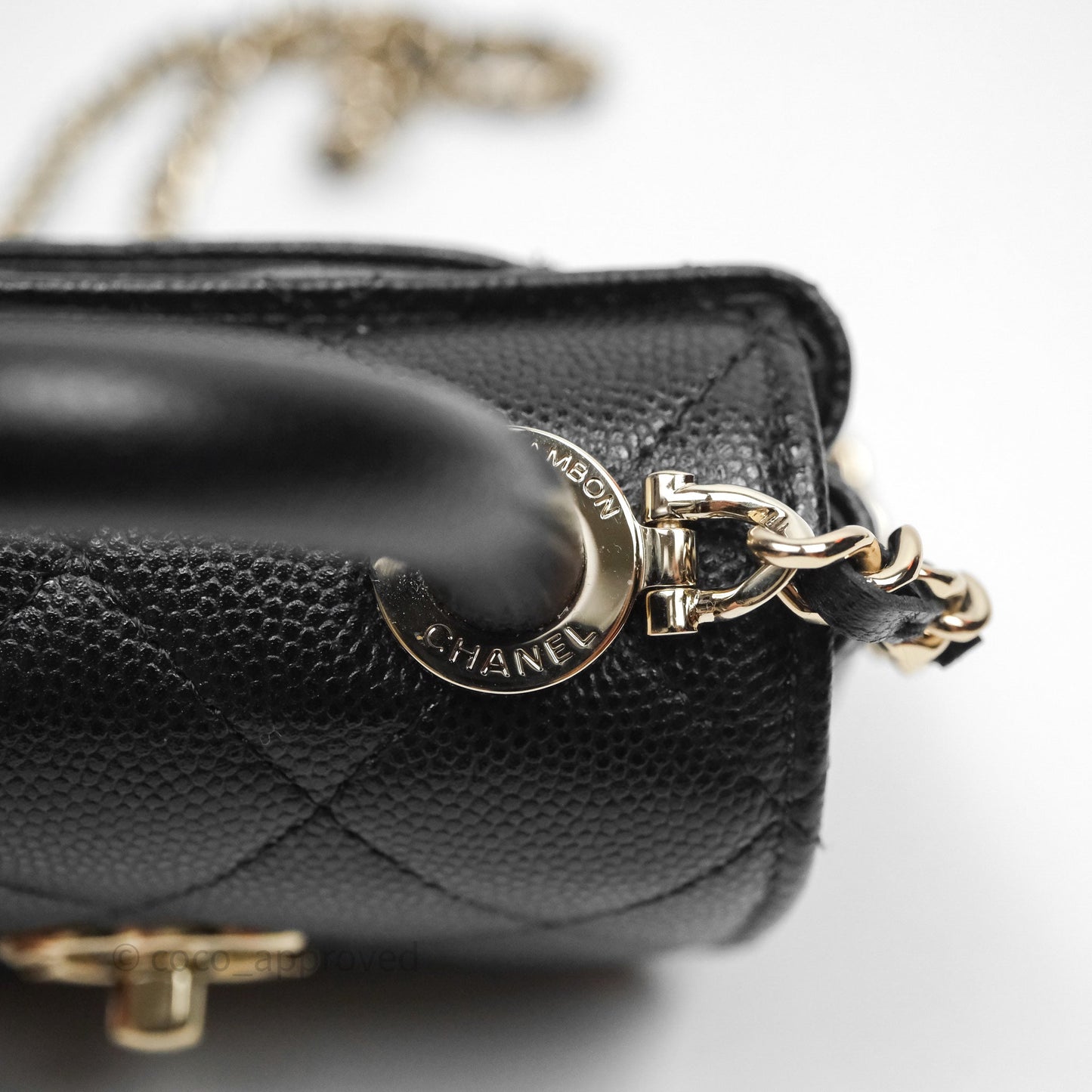 Chanel Nano Coco Handle Clutch Quilted Black Caviar Gold Hardware