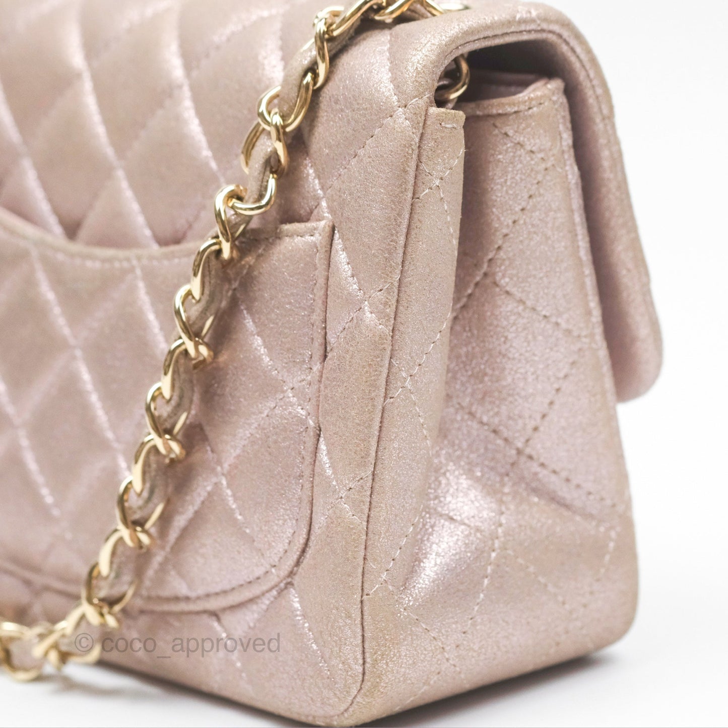 Chanel Mini Square Metallic Rose Gold Goatskin Gold Hardware 14B