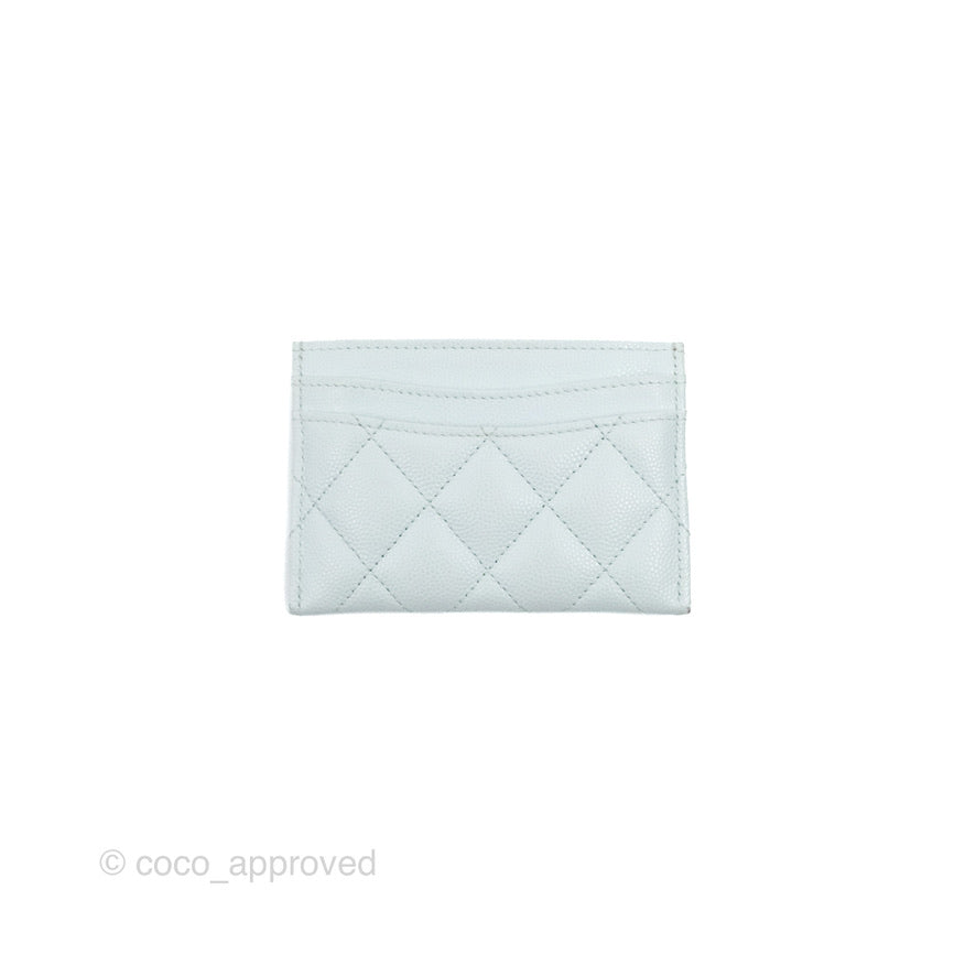 Chanel Classic Caviar Flat Card Holder Blue Gold Hardware