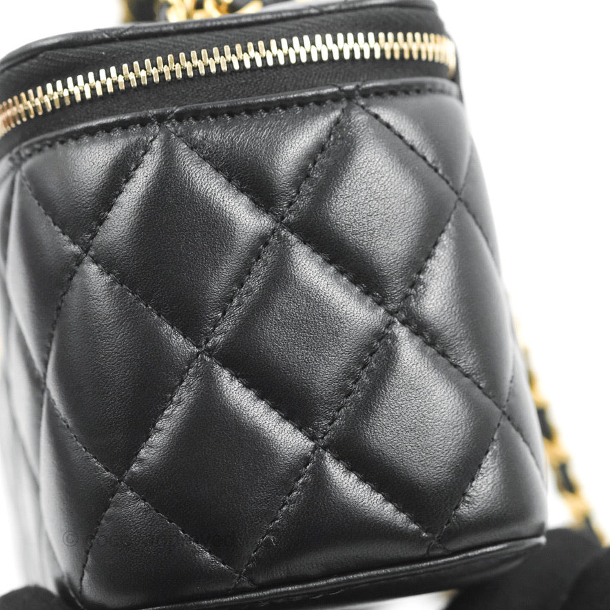 Chanel Vanity Rectangular with Top Handle Black Lambskin Aged Gold Hardware