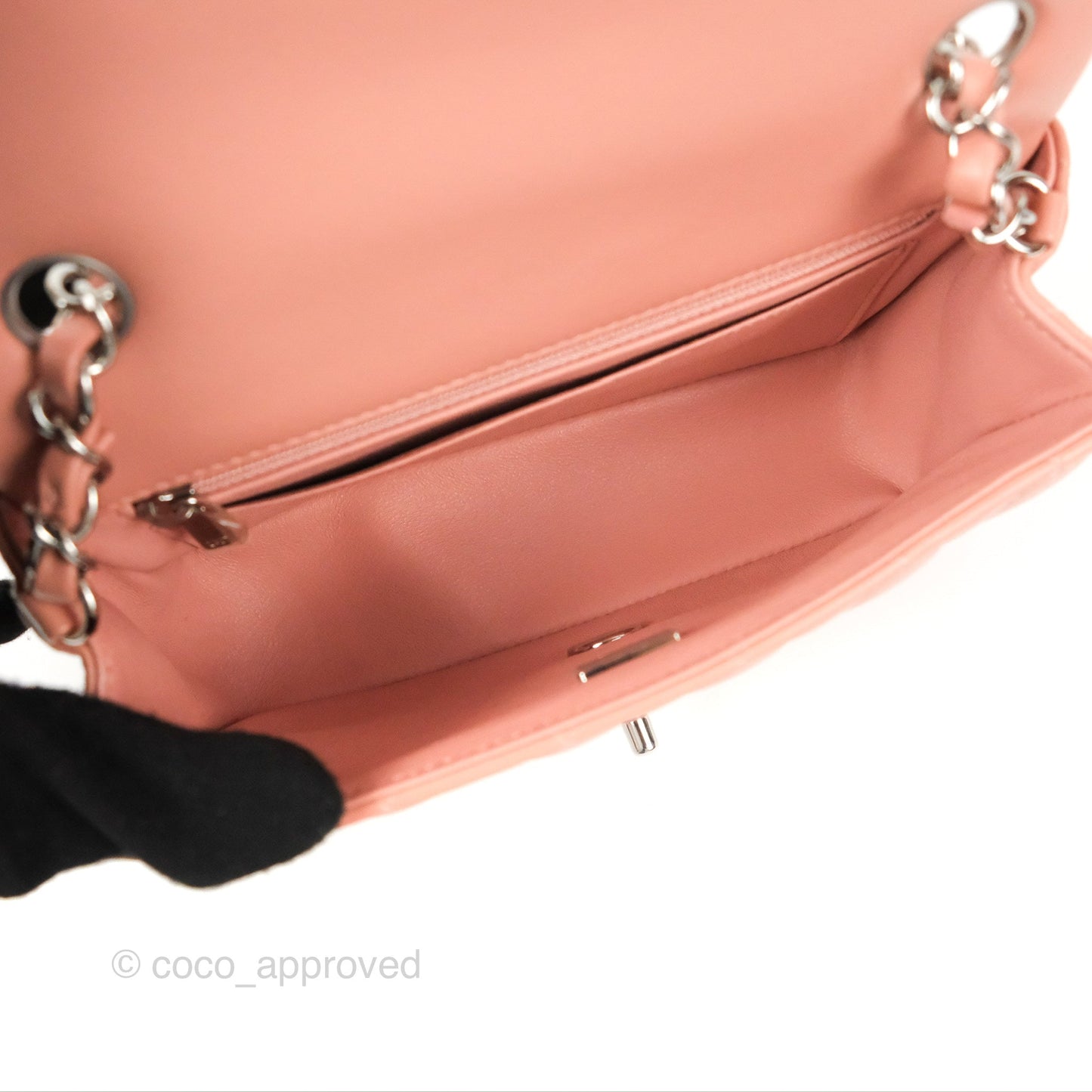 Chanel Quilted Mini Rectangular Flap Salmon Pink Lambskin Silver Hardware 21B