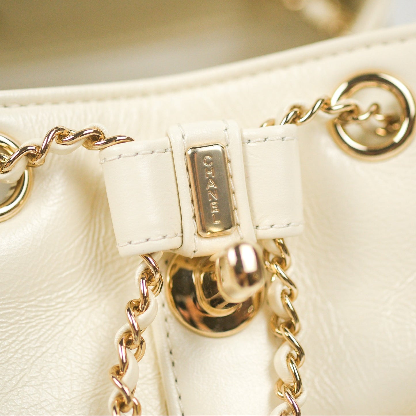 Chanel Quilted Small Duma Drawstring Backpack Ivory White Calfskin Gold Hardware