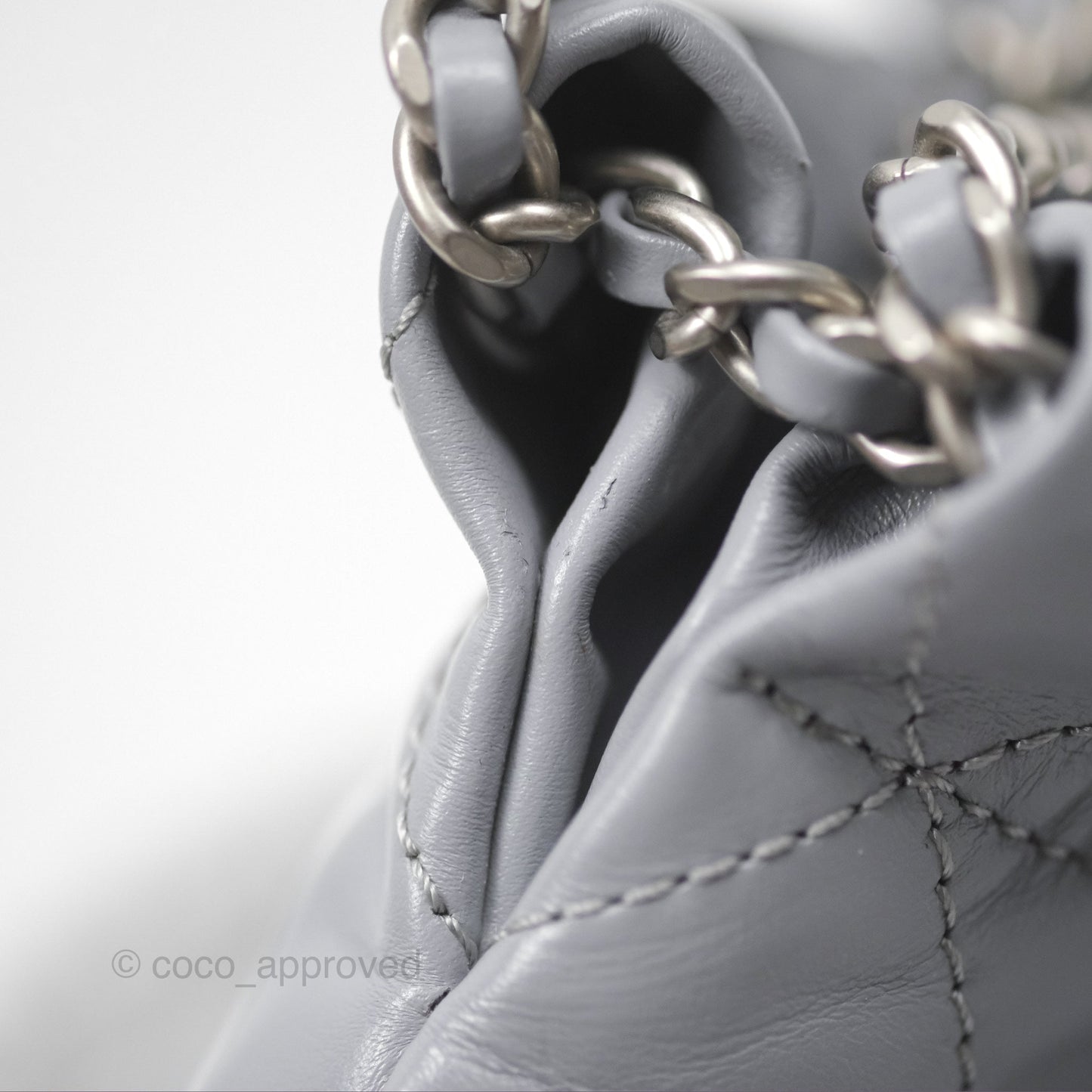 Chanel 22 Mini Bag Light Grey Shiny Crumpled Calfskin Matte Silver Hardware