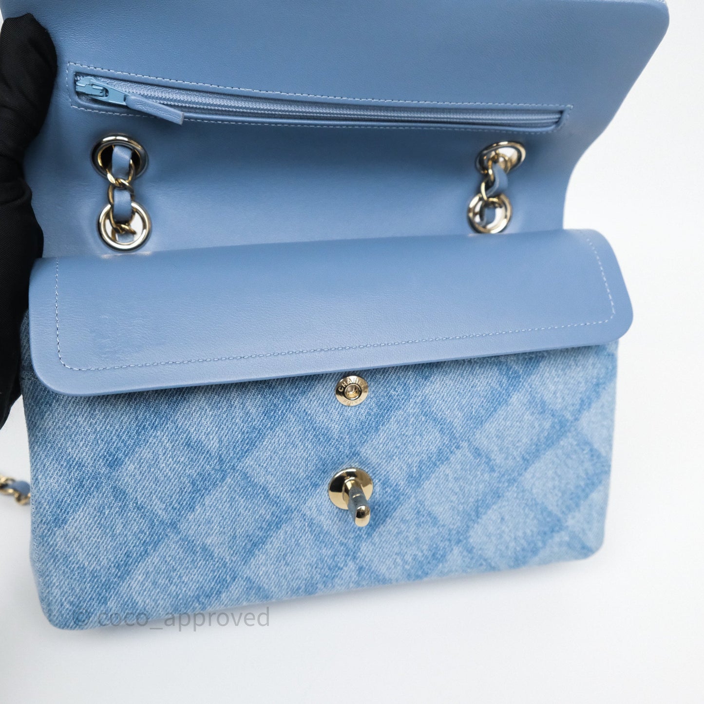 Chanel Small Double Flap Blue Printed Quilted Denim Gold Hardware