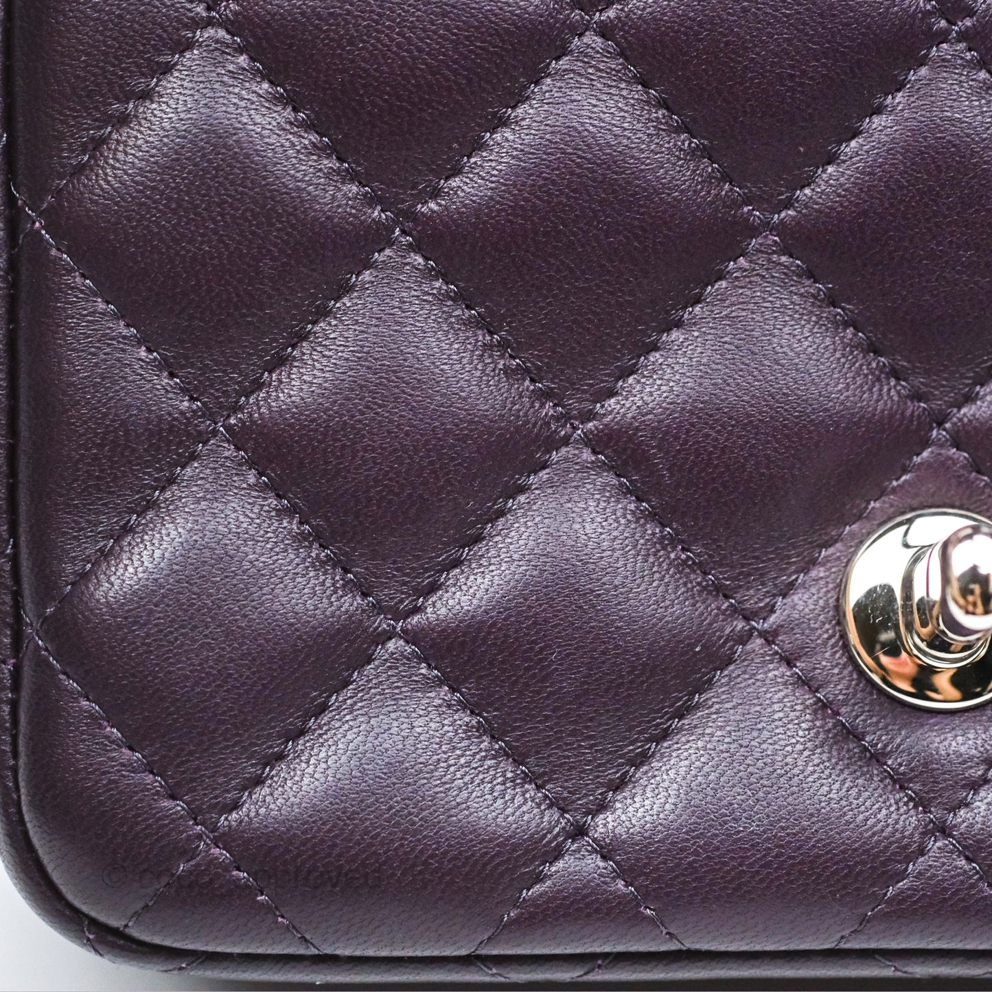 Chanel Quilted Mini Square Dark Purple Lambskin Silver Hardware
