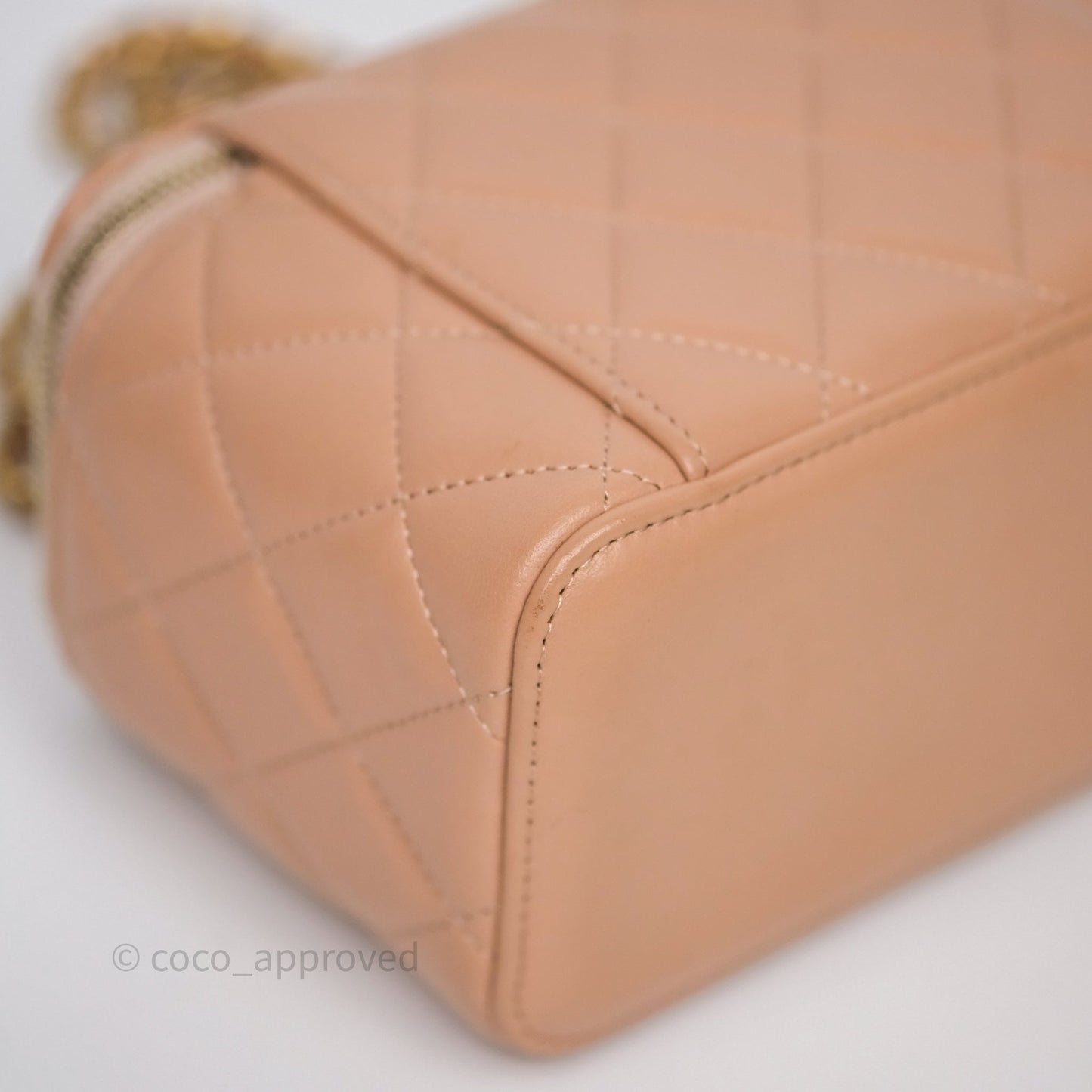 Chanel Vanity Rectangular Top Handle Beige Lambskin Aged Gold Hardware