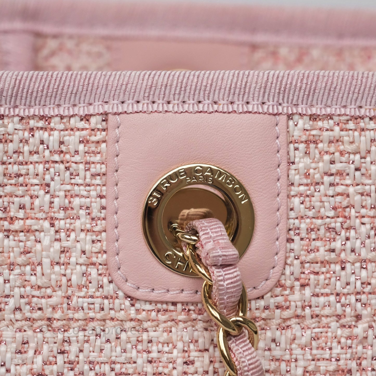Chanel Medium Deauville Pink Glitter Raffia Gold Hardware