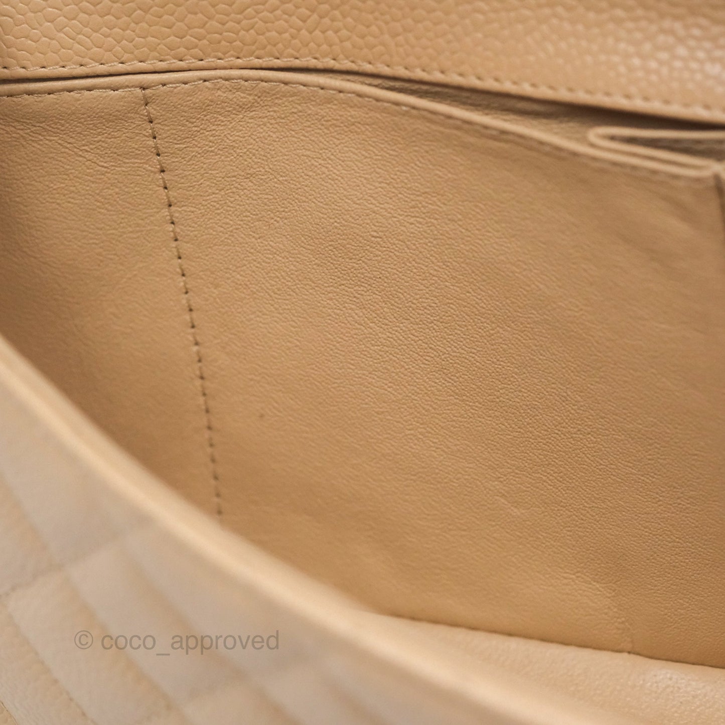 Chanel Quilted East West Flap Beige Caviar Silver Hardware