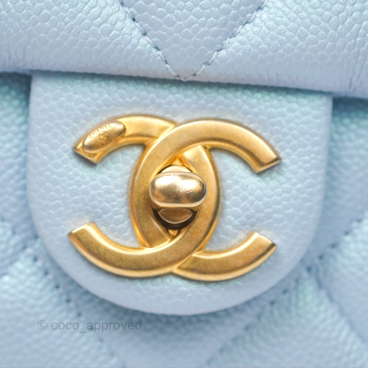 Chanel Quilted My Perfect Mini Iridescent Blue Caviar Aged Gold Hardware