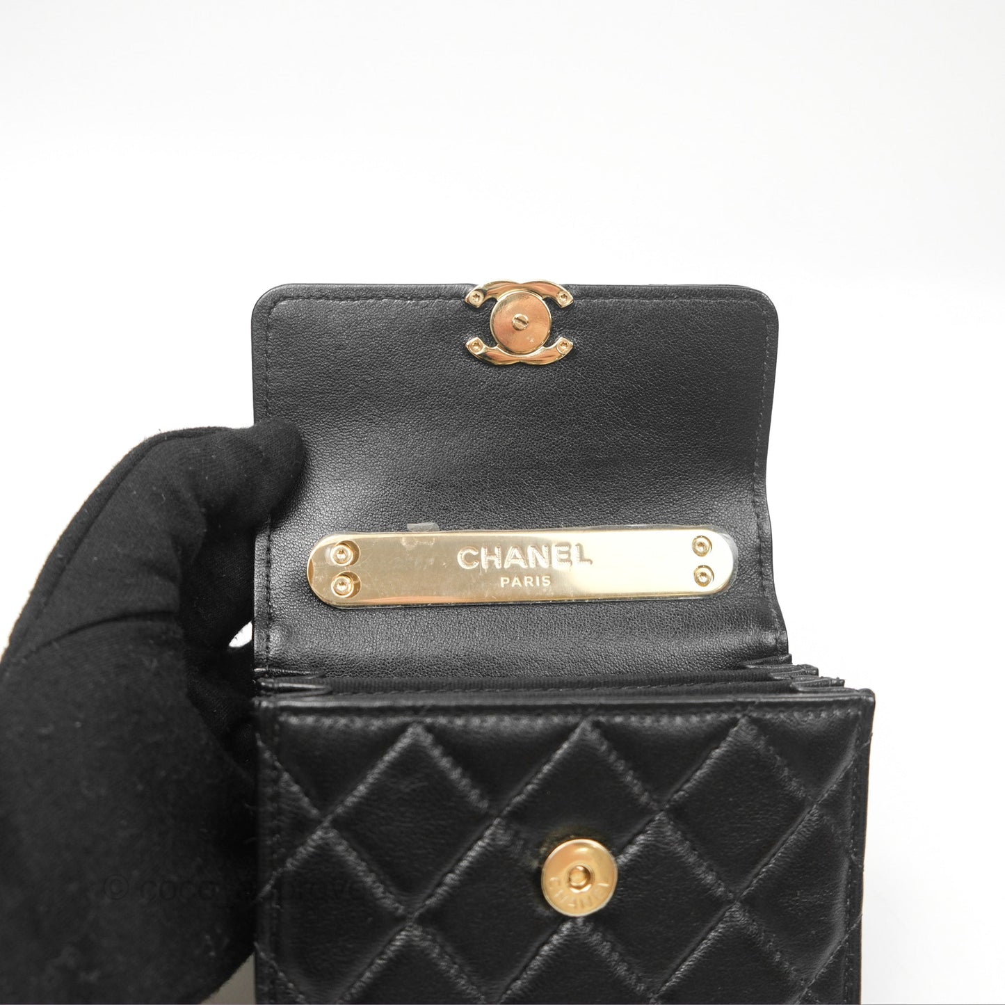 Chanel Top Handle Clutch with Chain Black Lambskin Gold Hardware 22A