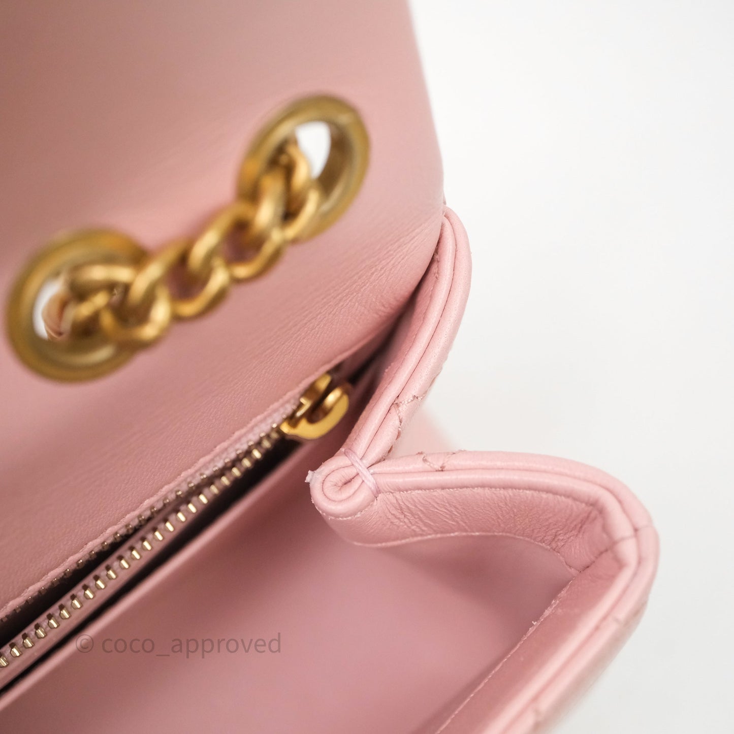Chanel Quilted Mini Square Flap with Camellia Adjustable Chain Pink Clair Lambskin