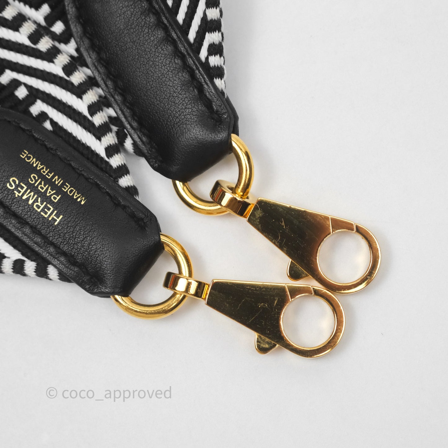 Hermès Sangle Cavale 50 mm Bag Strap Black/ White Gold Hardware