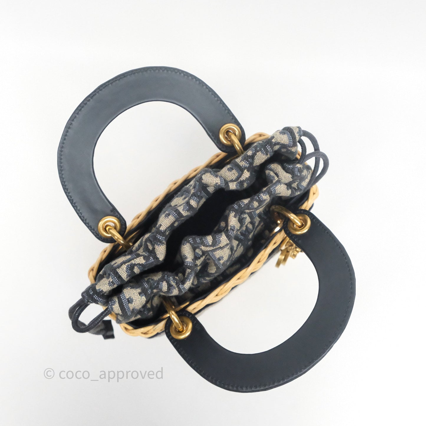 Christian Dior Mini Lady Dior Natural Rattan and Blue Dior Oblique Jacquard