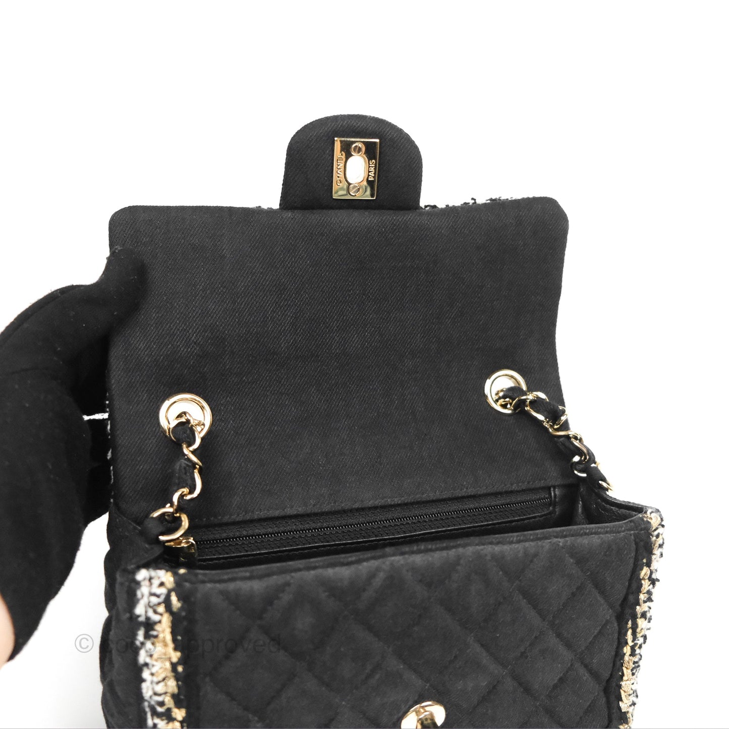 Chanel Mini Rectangular Flap Bag Black Denim Braided Gold Hardware 18A