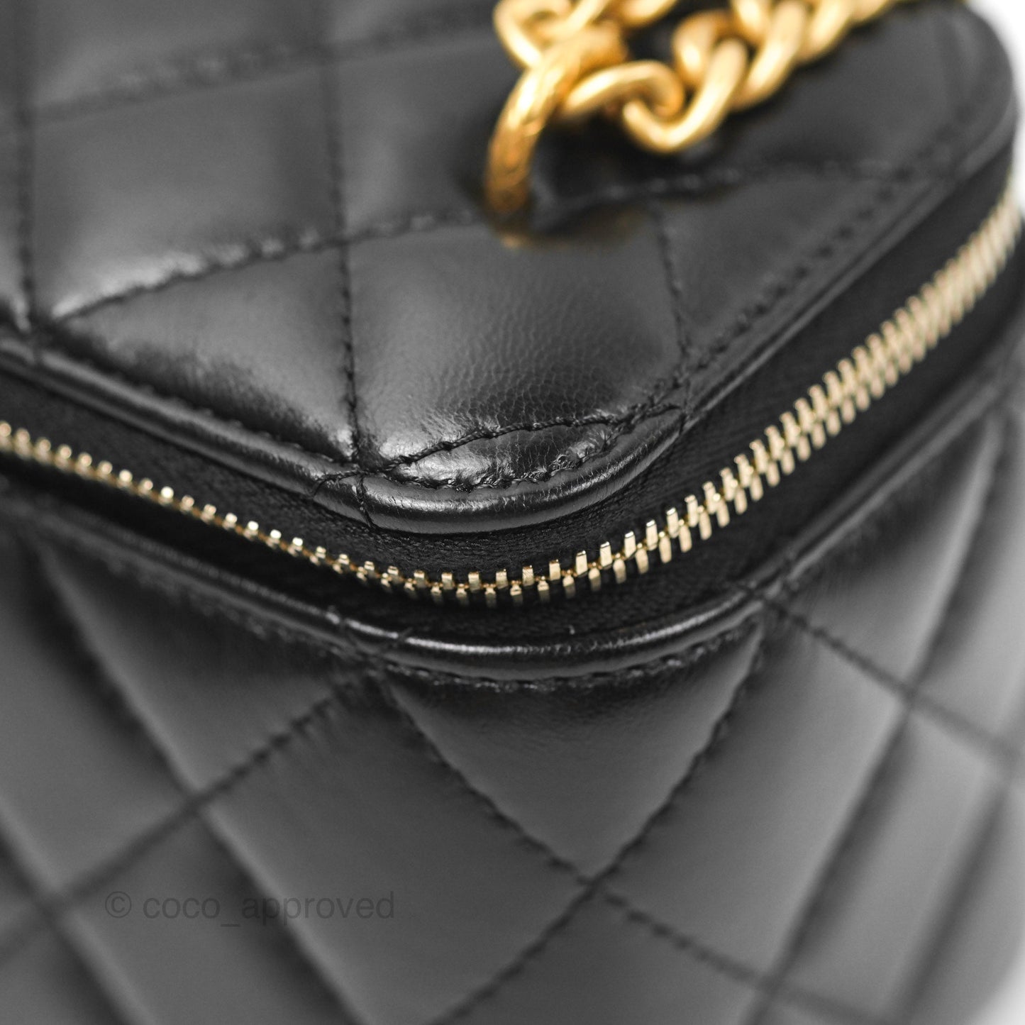 Chanel Vanity with Adjustable Chain Black Lambskin Aged Gold Hardware