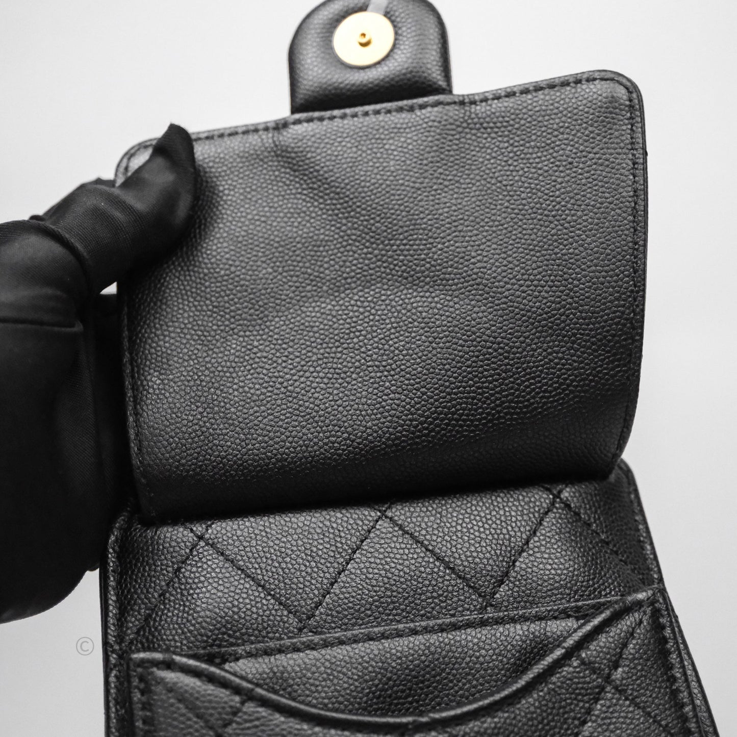 Chanel 25 Small Bag Black Caviar Aged Gold Hardware