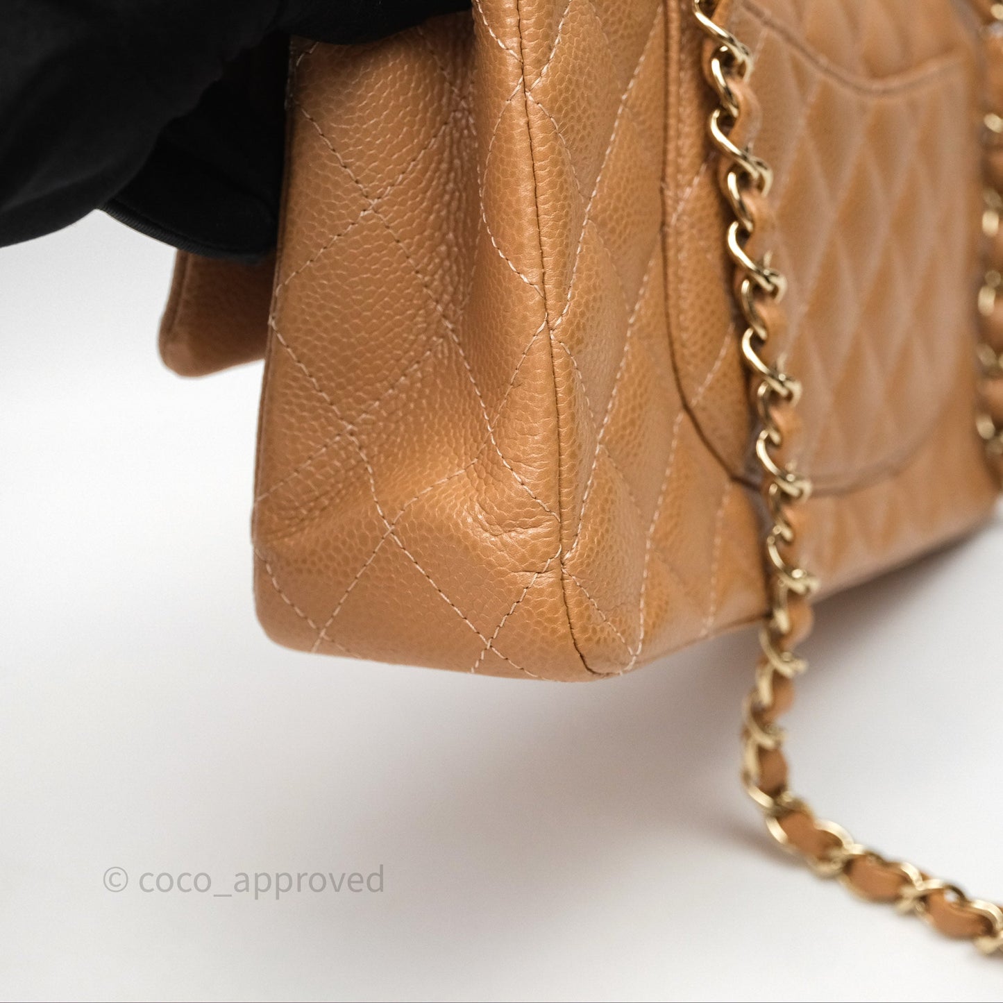 Chanel Classic M/L Medium Flap Quilted Beige Caviar Gold Hardware