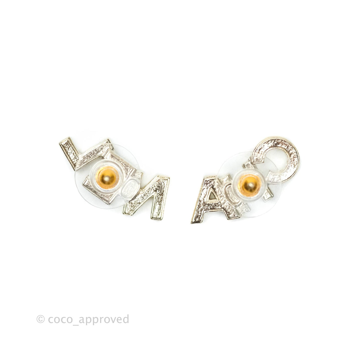Chanel Crystal Pearl Signature Stud Earrings Gold Hardware 21V