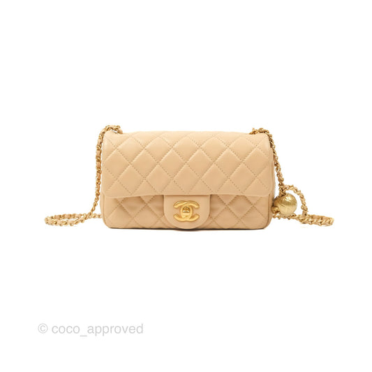 Chanel Mini Rectangular Pearl Crush Beige Lambskin Aged Gold Hardware