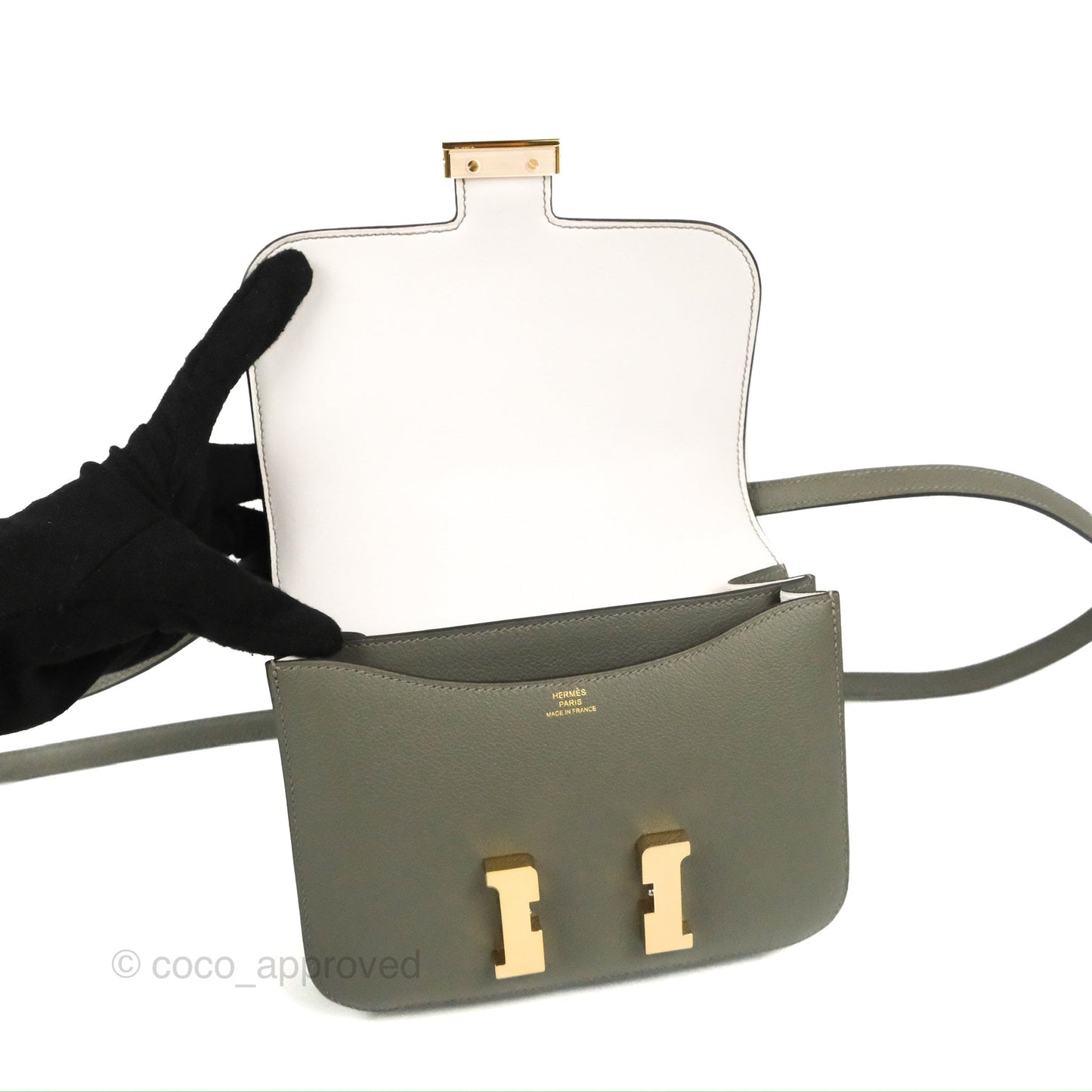 Hermès Constance Mini 18cm with Mirror Gris Meyer 0L/Gris Pale M4 Evercolor Gold Hardware