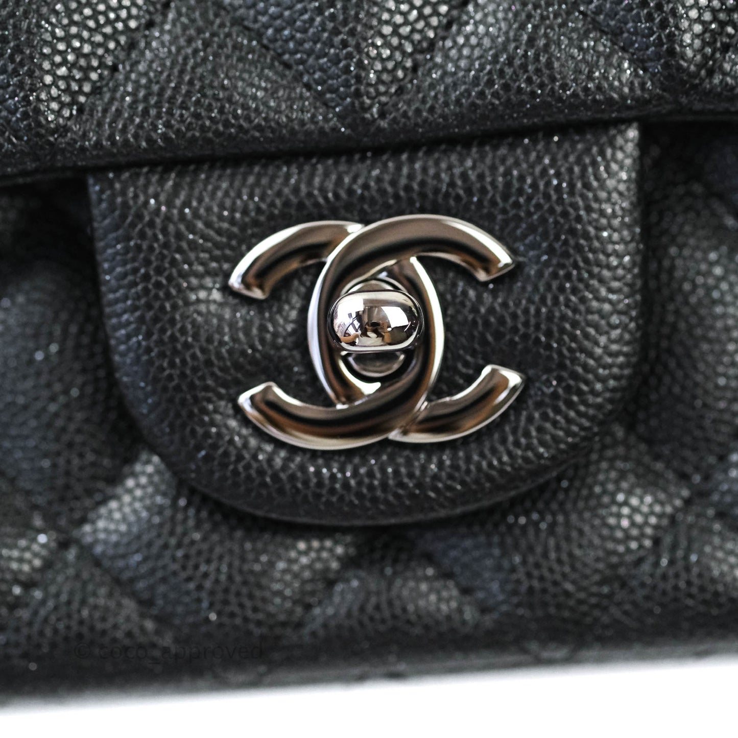 Chanel Classic Quilted Mini Rectangular Flap Iridescent Black Caviar Gun Metal 18C